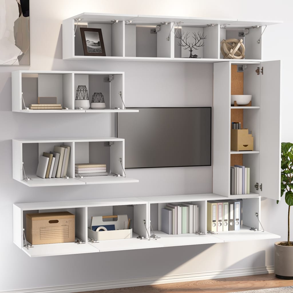 Tv Cabinet Set | Set of 7 | White | Engineered Wood | Medium to Large