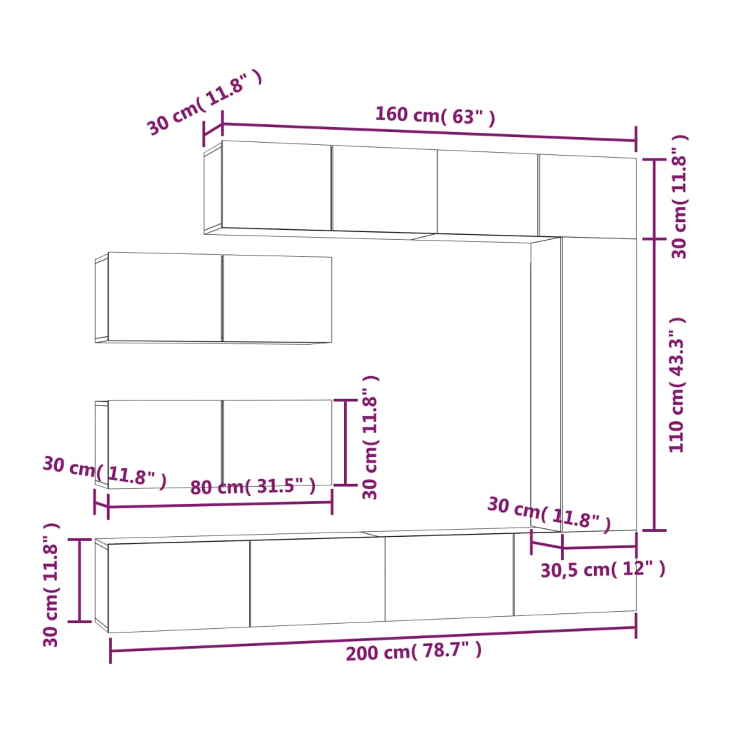 Tv Cabinet Set | Set of 7 | White | Engineered Wood | Medium to Large