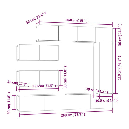 Tv Cabinet Set | Set of 7 | White | Engineered Wood | Medium to Large