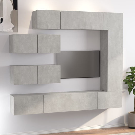 TV Cabinet Set | 7 Piece | Concrete Grey | Engineered Wood | Wall Mounted