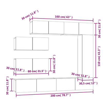7 Piece TV Cabinet Set Grey Sonoma Engineered Wood