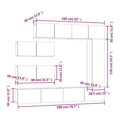 7 Piece TV Cabinet Set Grey Sonoma Engineered Wood