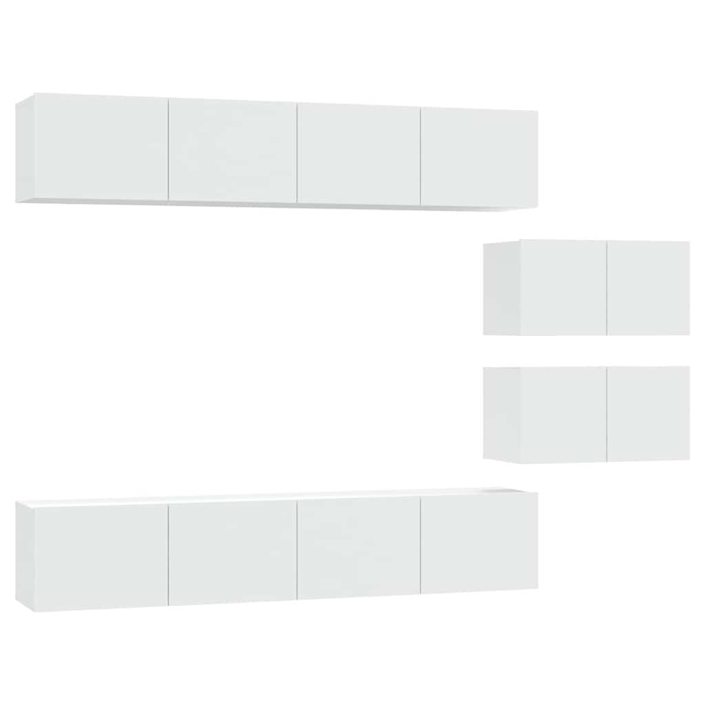 6 Piece TV Cabinet Set White Engineered Wood