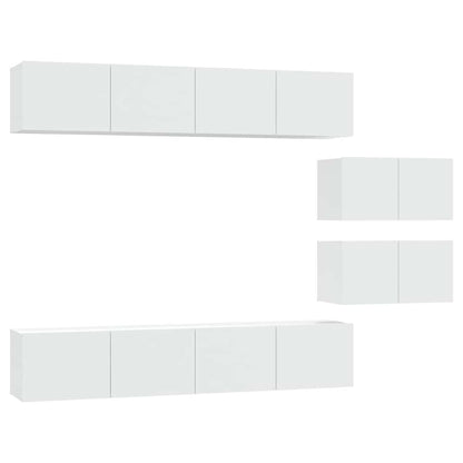 6 Piece TV Cabinet Set White Engineered Wood