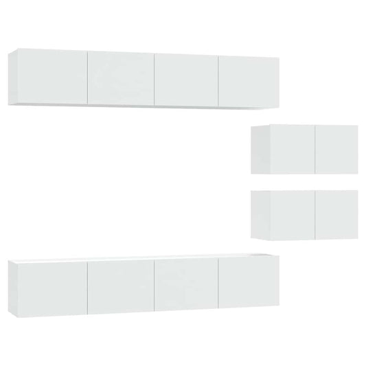 6 Piece TV Cabinet Set White Engineered Wood