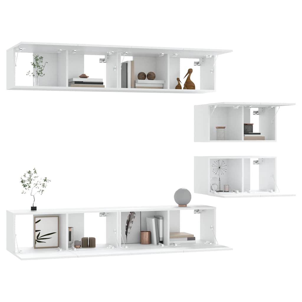 6 Piece TV Cabinet Set White Engineered Wood