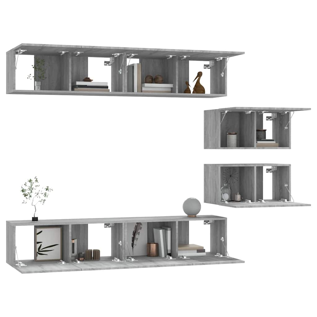 6 Piece TV Cabinet Set Grey Sonoma Engineered Wood