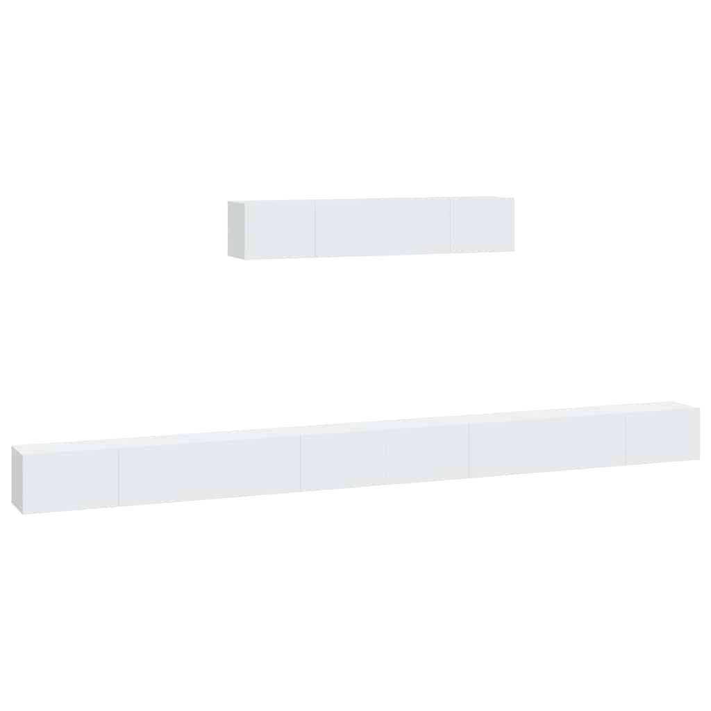 6 Piece TV Cabinet Set White Engineered Wood