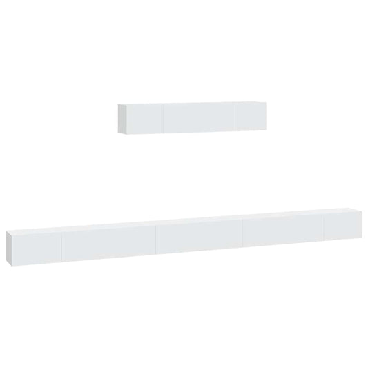 6 Piece TV Cabinet Set White Engineered Wood