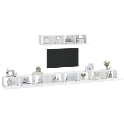 6 Piece TV Cabinet Set White Engineered Wood