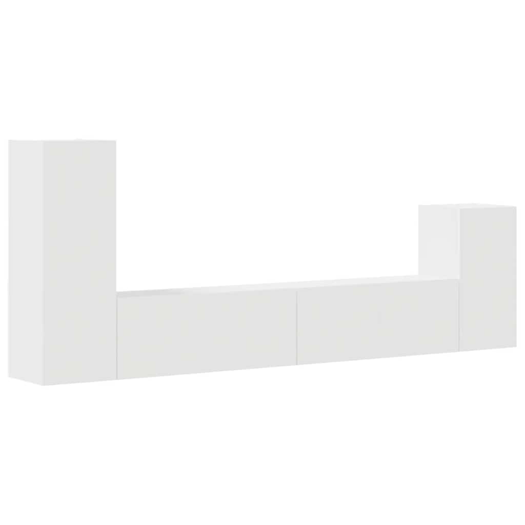 4 Piece TV Cabinet Set White Engineered Wood