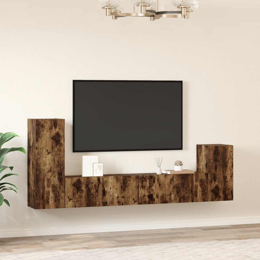 4 Piece TV Cabinet Set Smoked Oak Engineered Wood