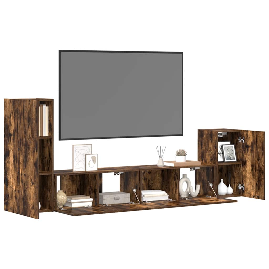 4 Piece TV Cabinet Set Smoked Oak Engineered Wood