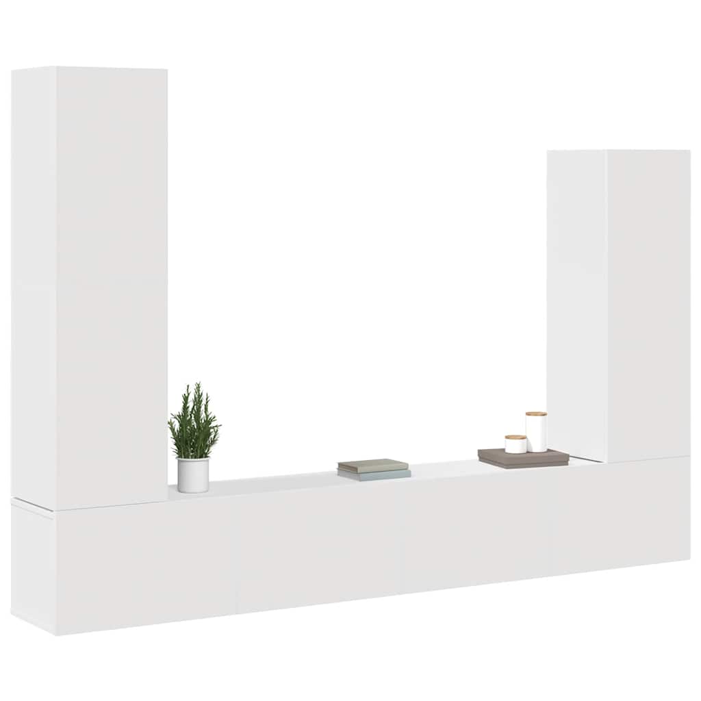 4 Piece TV Cabinet Set White Engineered Wood