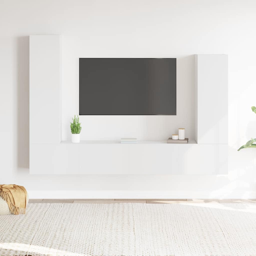 4 Piece TV Cabinet Set White Engineered Wood