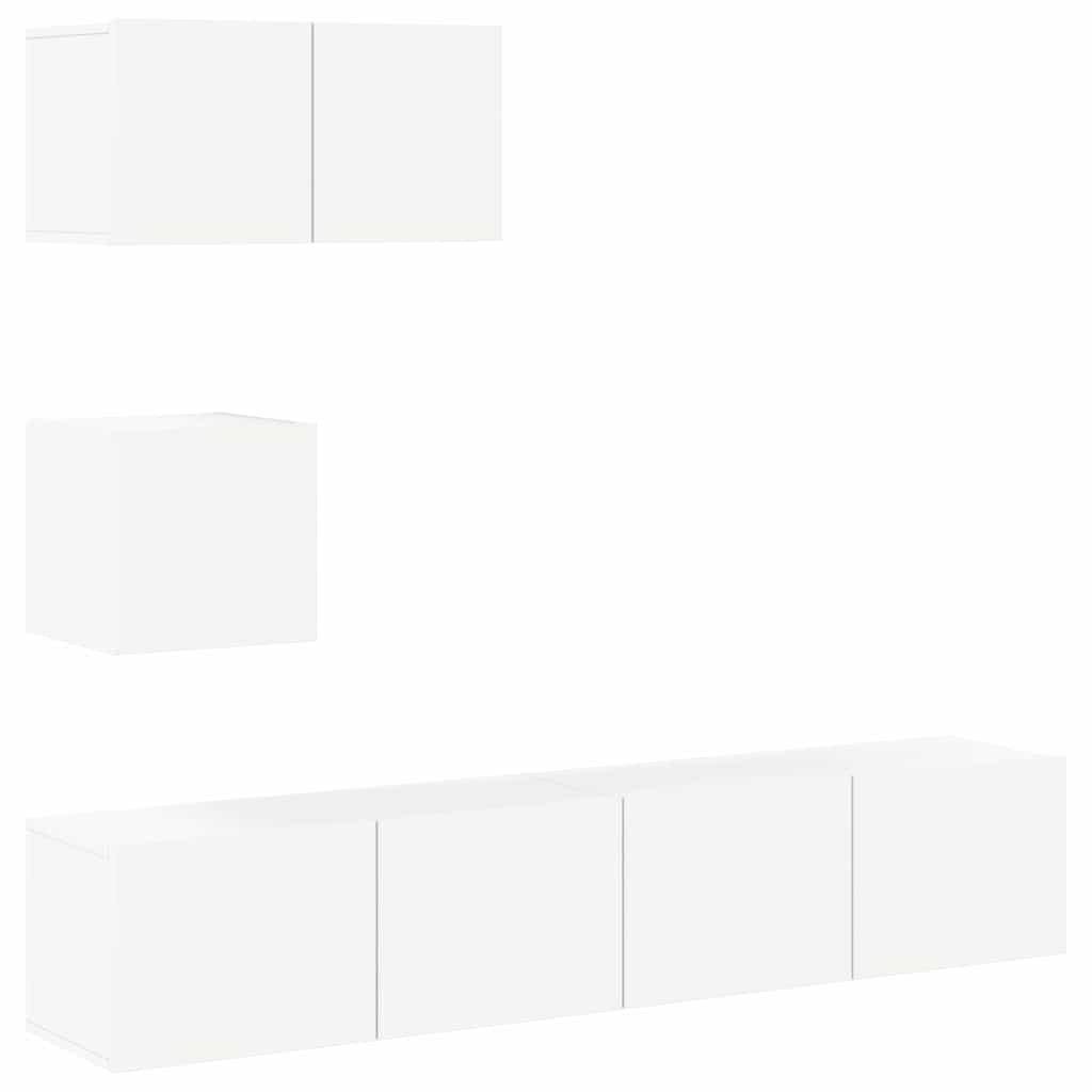 4 Piece TV Cabinet Set White Engineered Wood