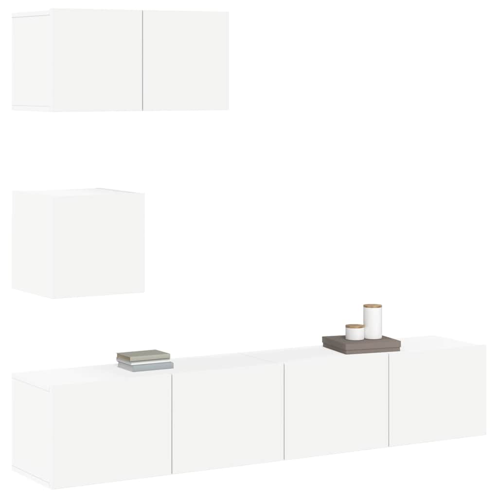 4 Piece TV Cabinet Set White Engineered Wood