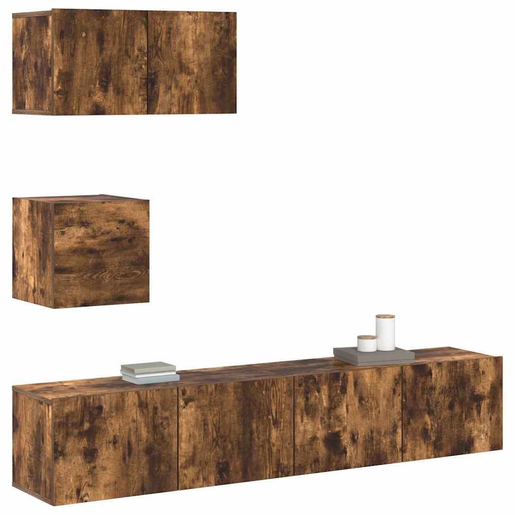 4 Piece TV Cabinet Set Smoked Oak Engineered Wood