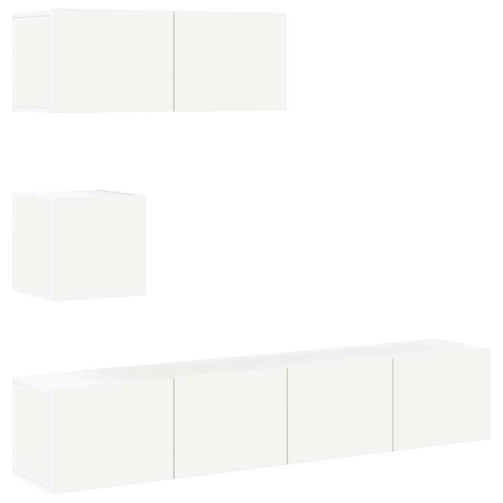 4 Piece TV Cabinet Set White Engineered Wood