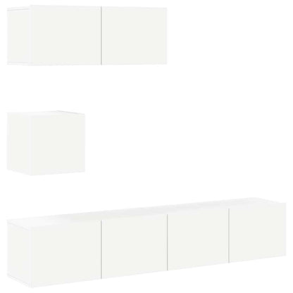 4 Piece TV Cabinet Set White Engineered Wood