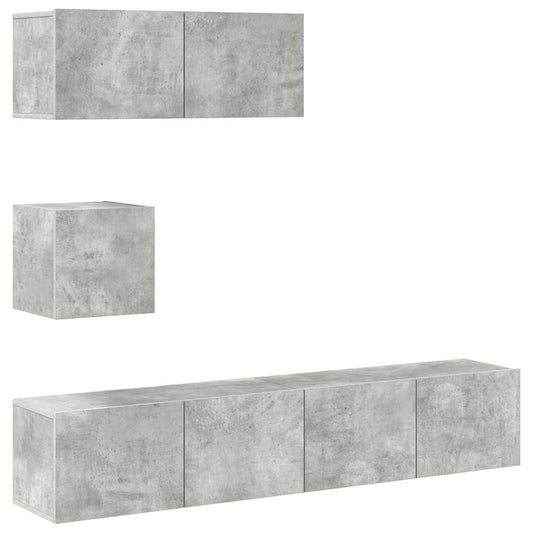 4 Piece TV Cabinet Set Concrete Grey Engineered Wood