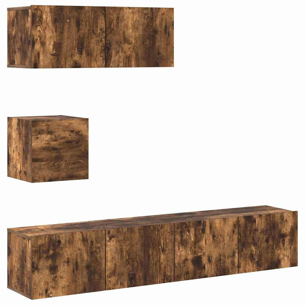 4 Piece TV Cabinet Set Smoked Oak Engineered Wood