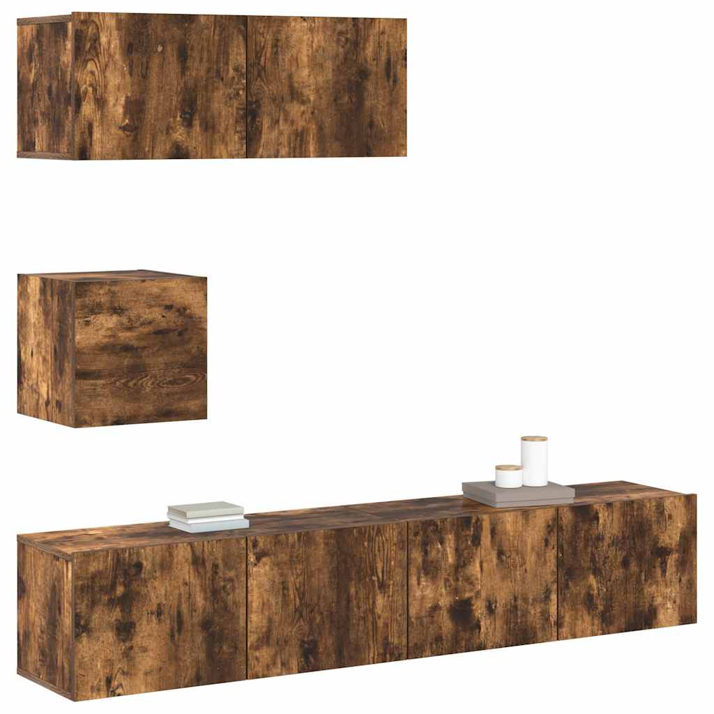 4 Piece TV Cabinet Set Smoked Oak Engineered Wood
