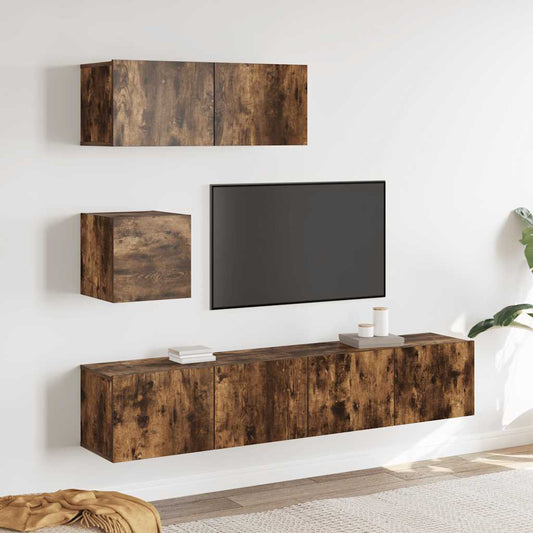 4 Piece TV Cabinet Set Smoked Oak Engineered Wood