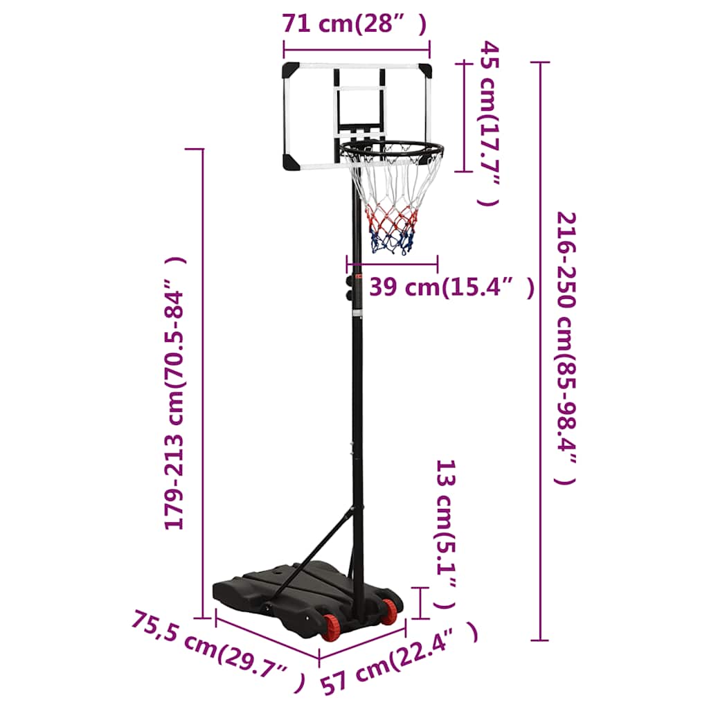Basketball Stand Transparent 216-250 cm Polycarbonate