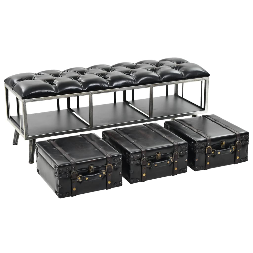 Storage Bench 110 cm Black Faux Leather