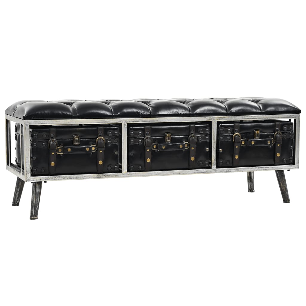 Storage Bench 110 cm Black Faux Leather