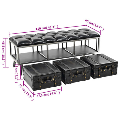 Storage Bench 110 cm Black Faux Leather