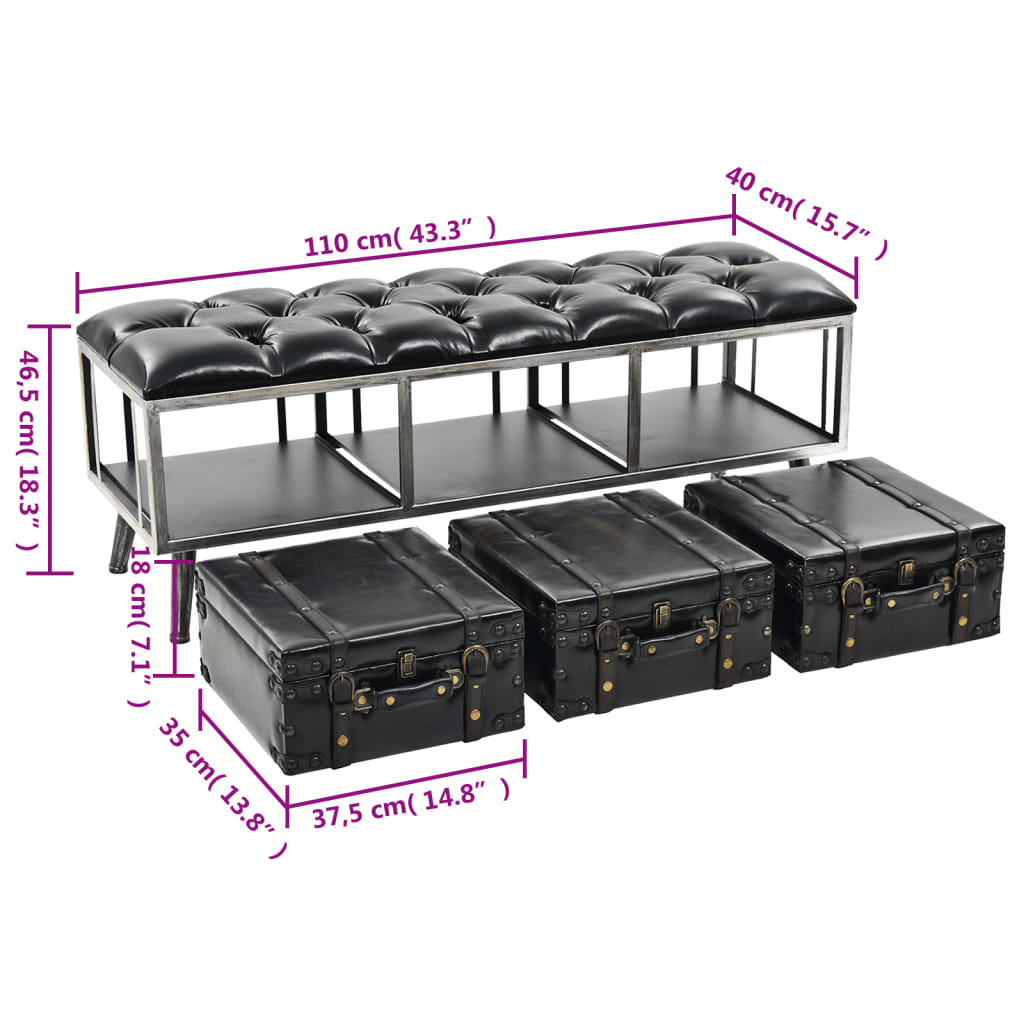 Storage Bench 110 cm Black Faux Leather (US Only)