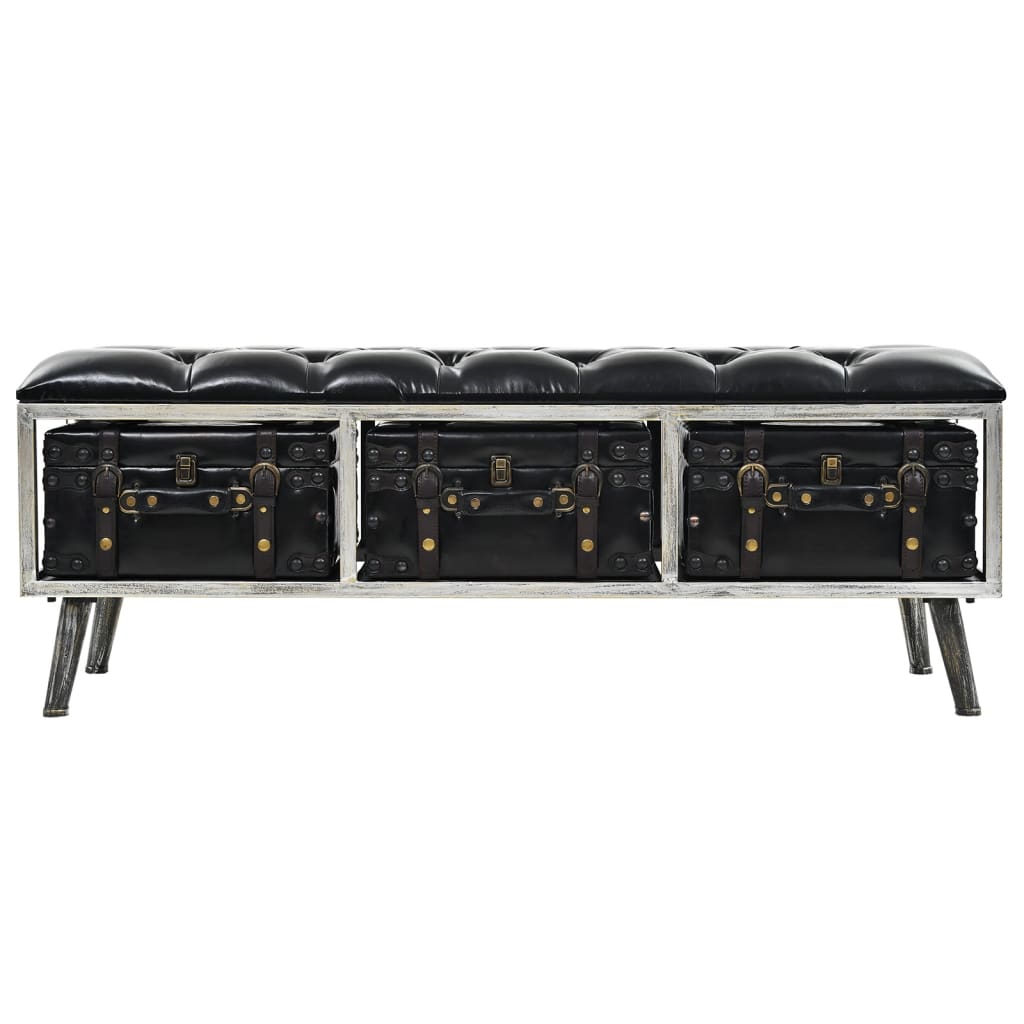 Storage Bench 110 cm Black Faux Leather