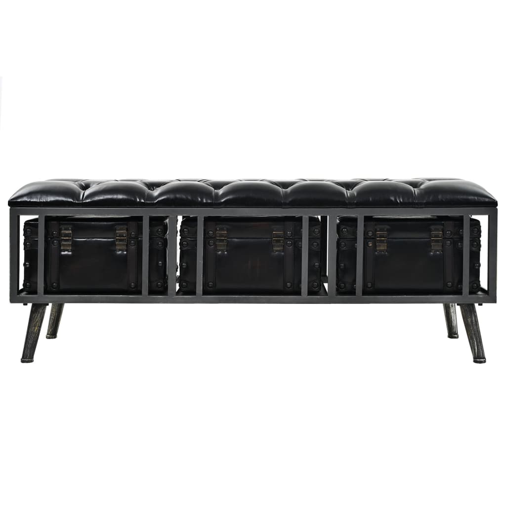 Storage Bench 110 cm Black Faux Leather