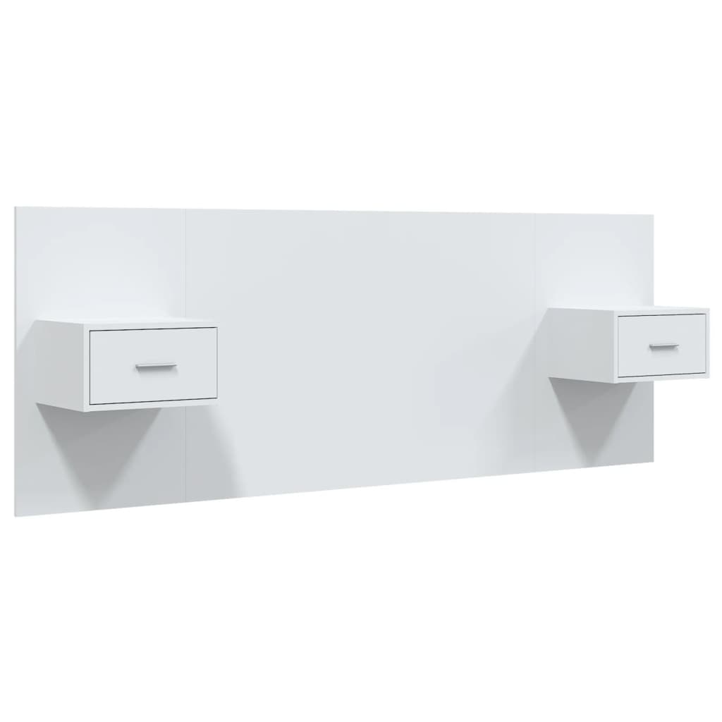 Bed Headboard with Cabinets White Engineered Wood