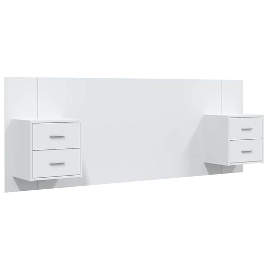 Bed Headboard with Cabinets White Engineered Wood