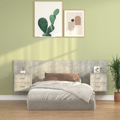 Bed Headboard with Cabinets Concrete Grey Engineered Wood