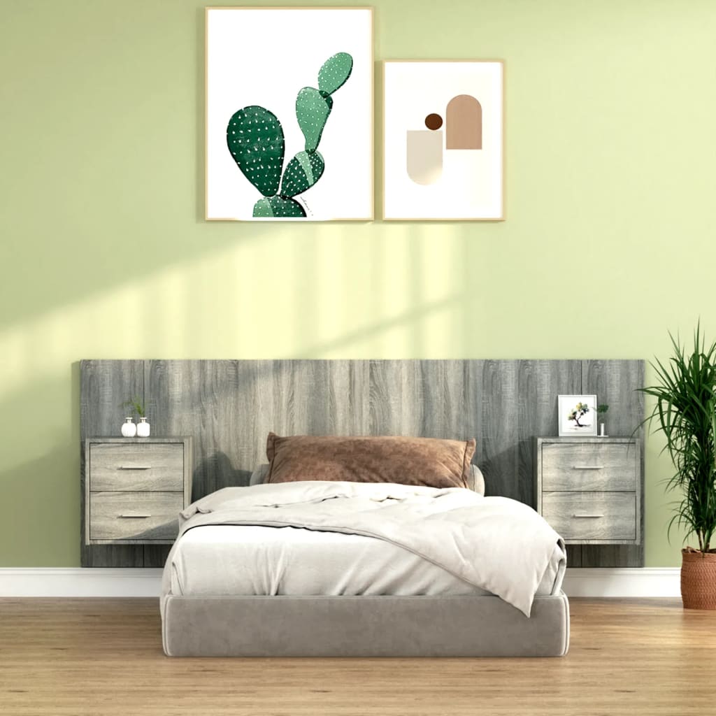 Bed Headboard with Cabinets Grey Sonoma Engineered Wood