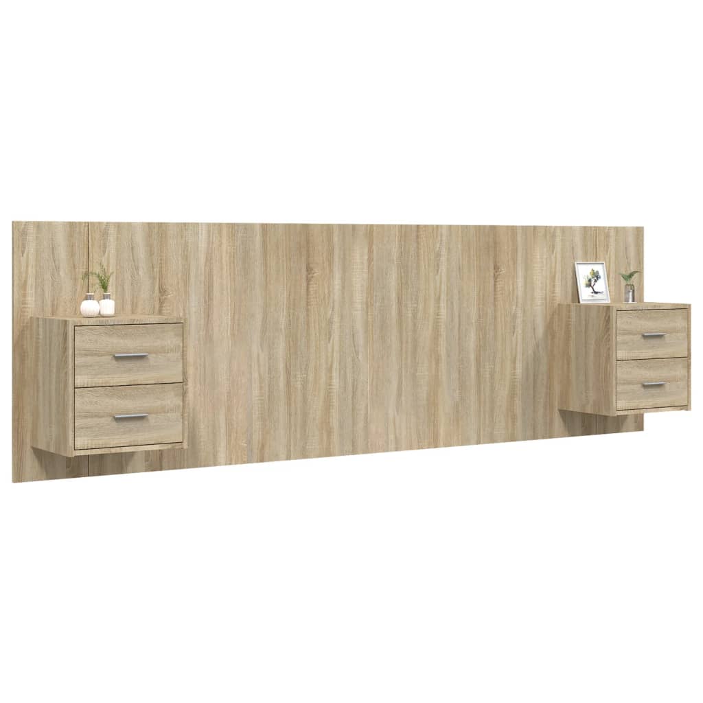 Bed Headboard with Cabinets Sonoma Oak Engineered Wood