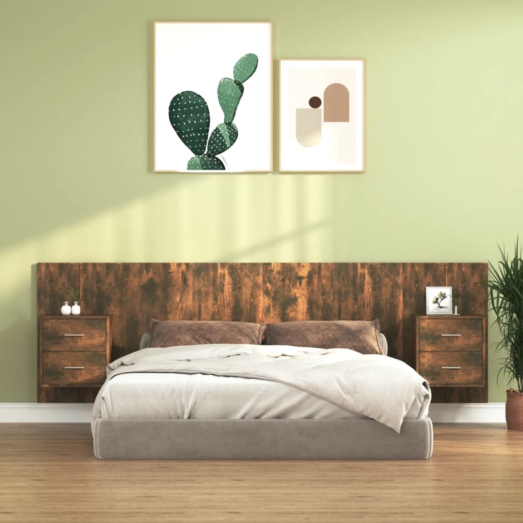 Bed Headboard with Cabinets Smoked Oak Engineered Wood