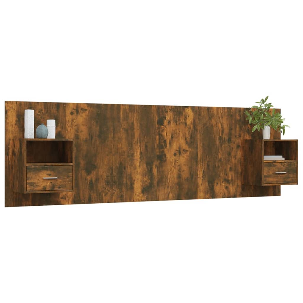 Bed Headboard with Cabinets Smoked Oak Engineered Wood