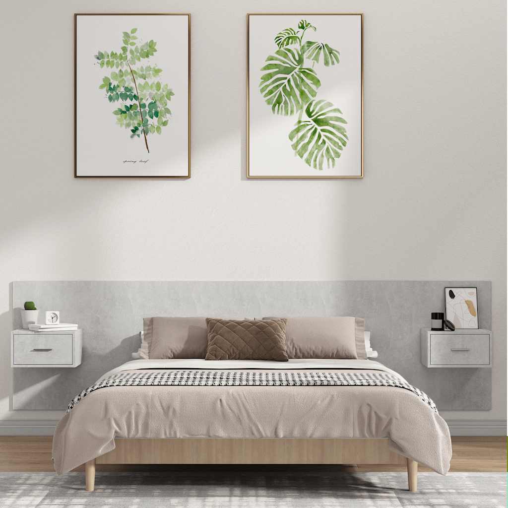 Bed Headboard with Cabinets Concrete Grey Engineered Wood