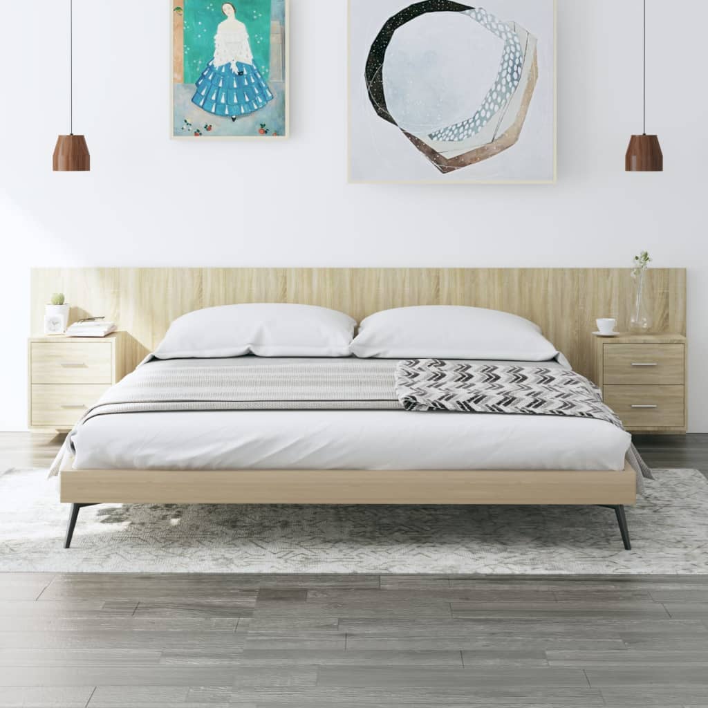 Bed Headboard with Cabinets Sonoma Oak Engineered Wood