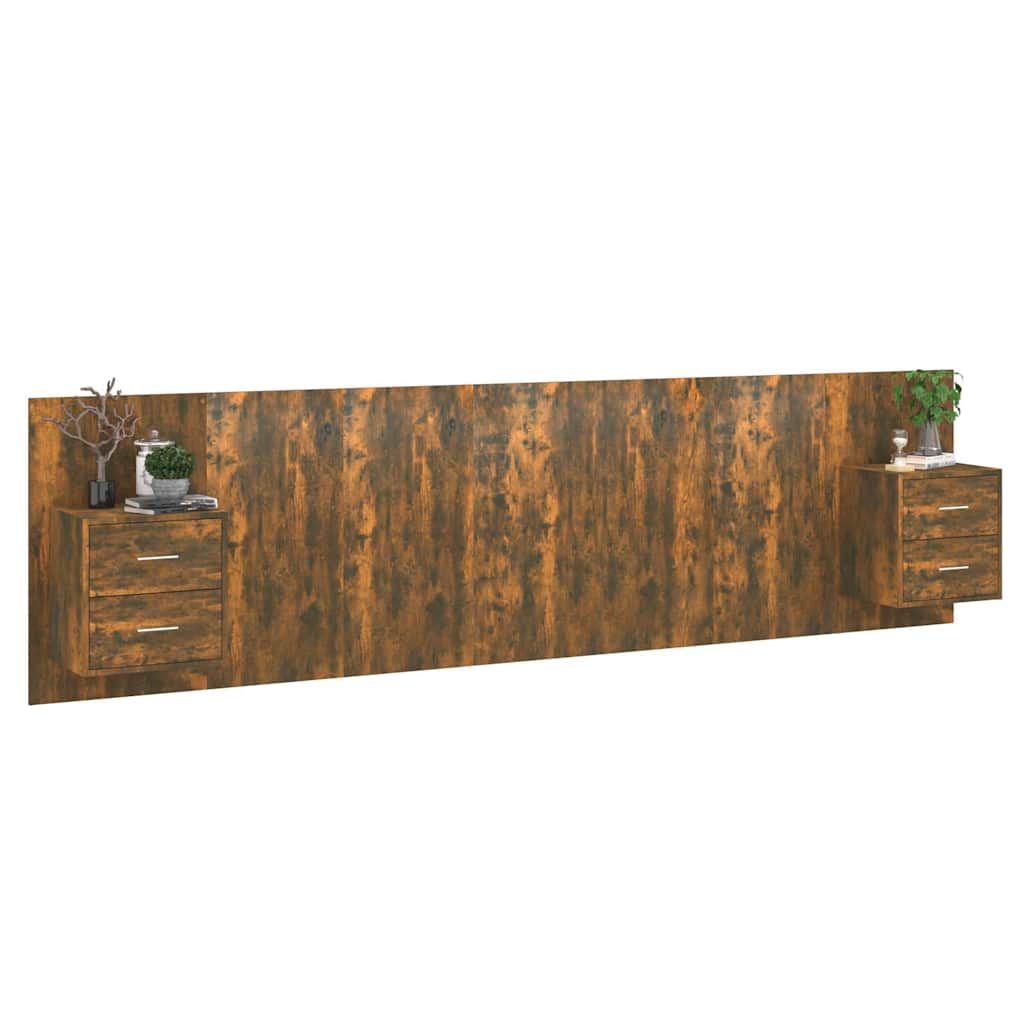 Bed Headboard With Cabinet | Smoked Oak | Engineered Wood