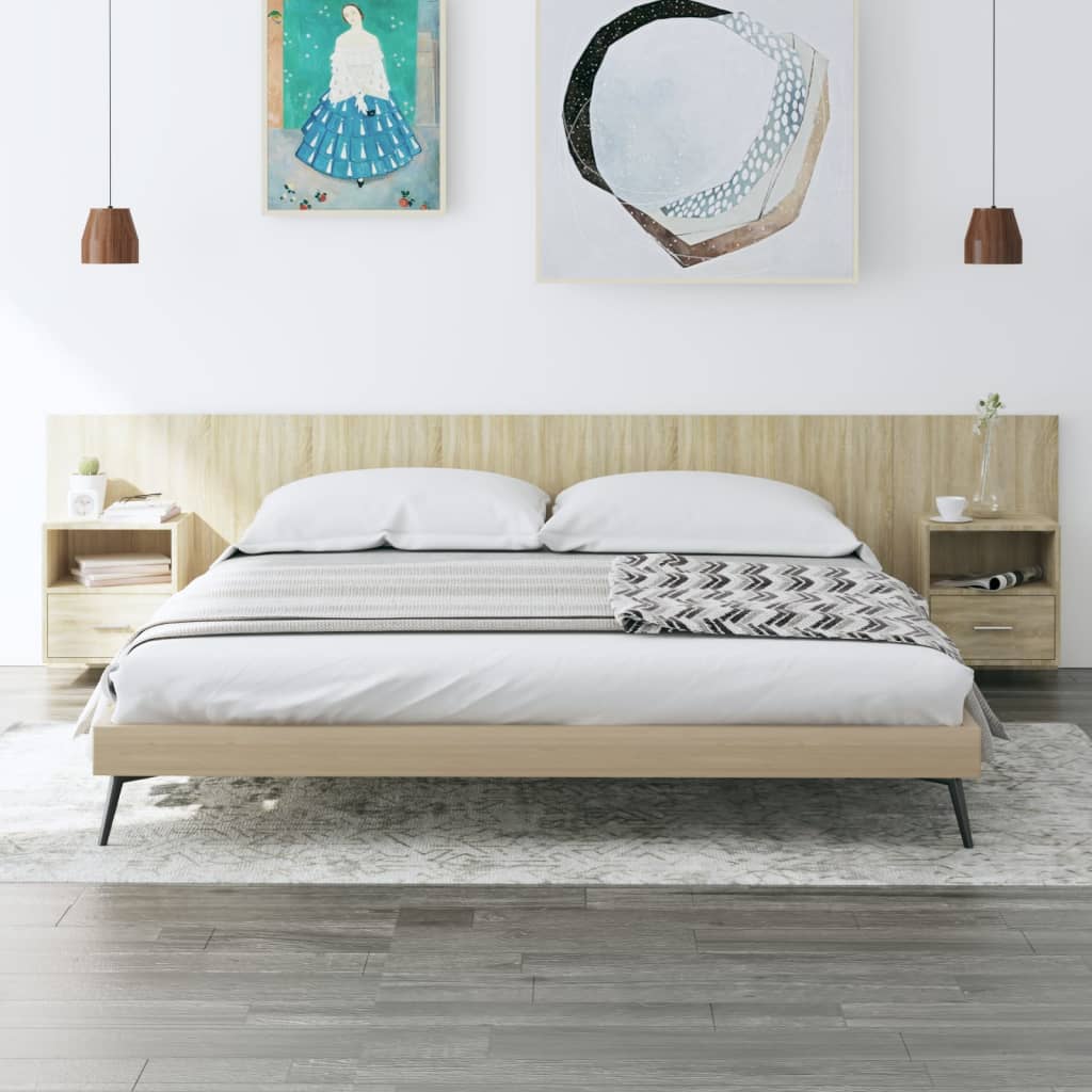 Bed Headboard with Cabinets Sonoma Oak Engineered Wood