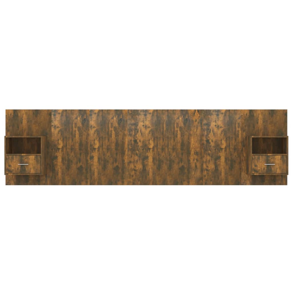 Bed Headboard with Cabinets Smoked Oak Engineered Wood