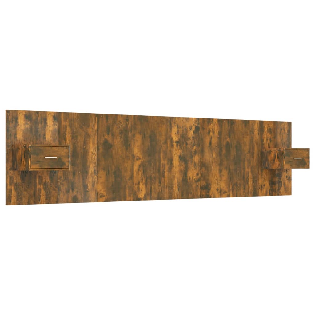 Bed Headboard With Cabinet | Smoked oak | Engineered wood | Large