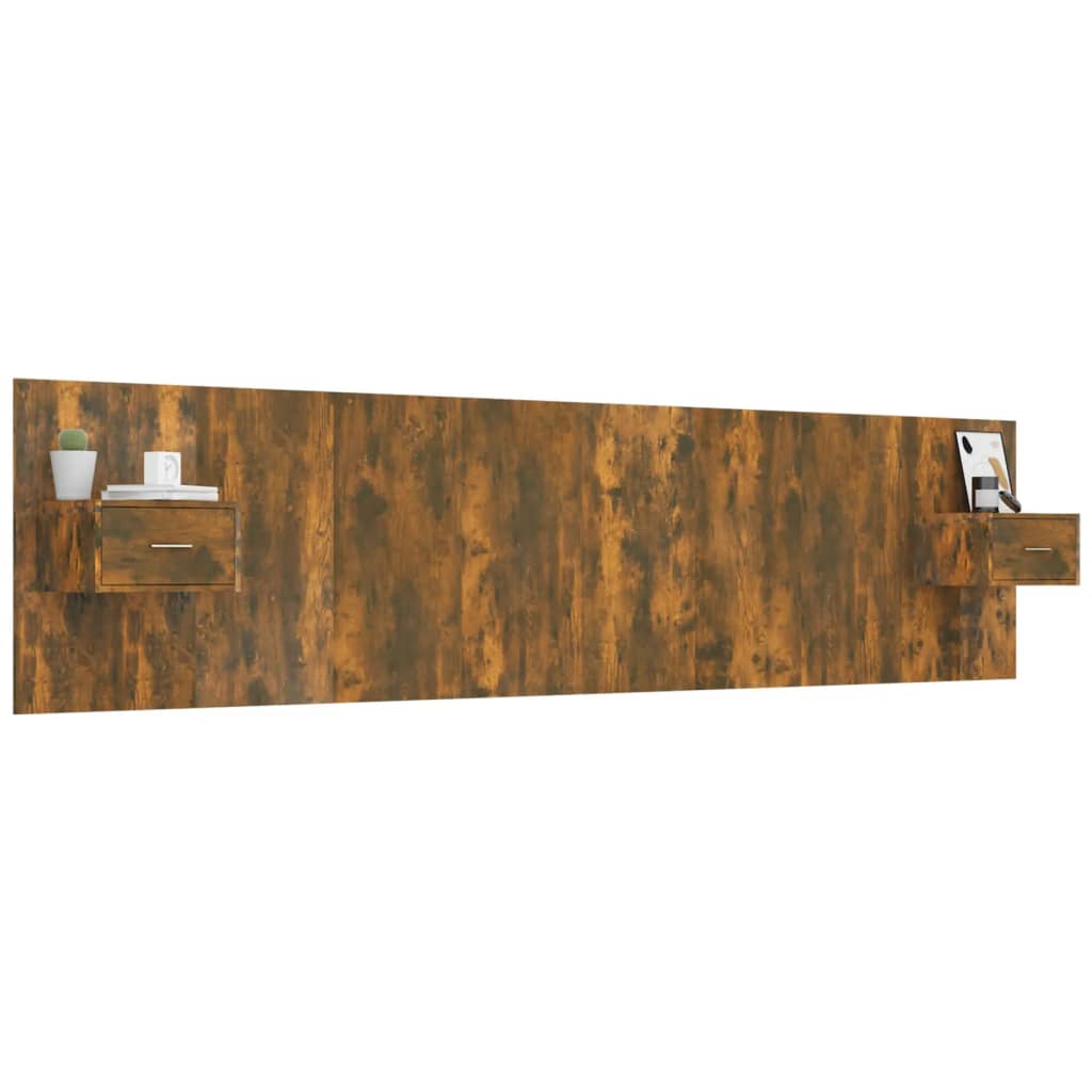 Bed Headboard With Cabinet | Smoked oak | Engineered wood | Large