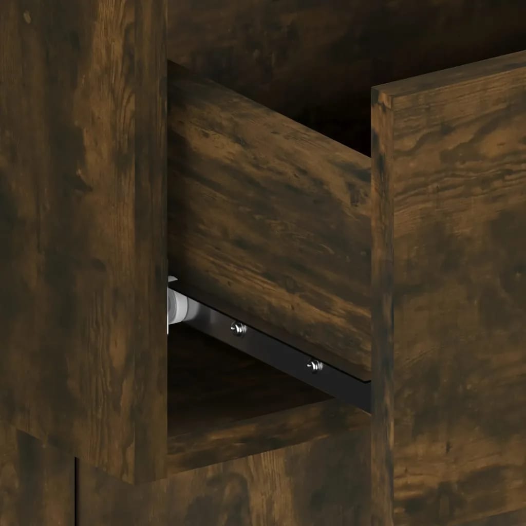 Bed Headboard With Cabinet | Smoked oak | Engineered wood | Large
